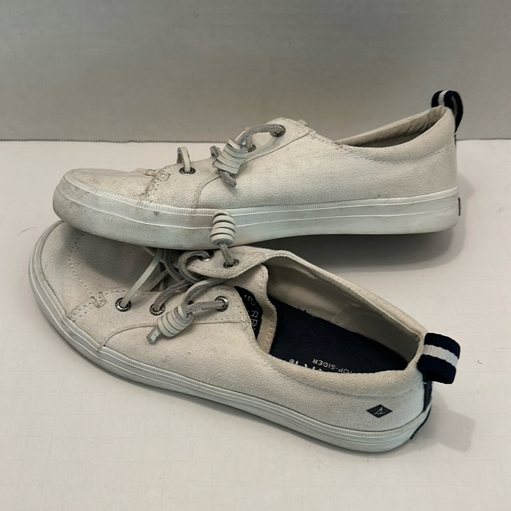 Sperry Top Sider Canvas Boat Shoes Ladies 6 1/2 Memory Foam Leather Ties
